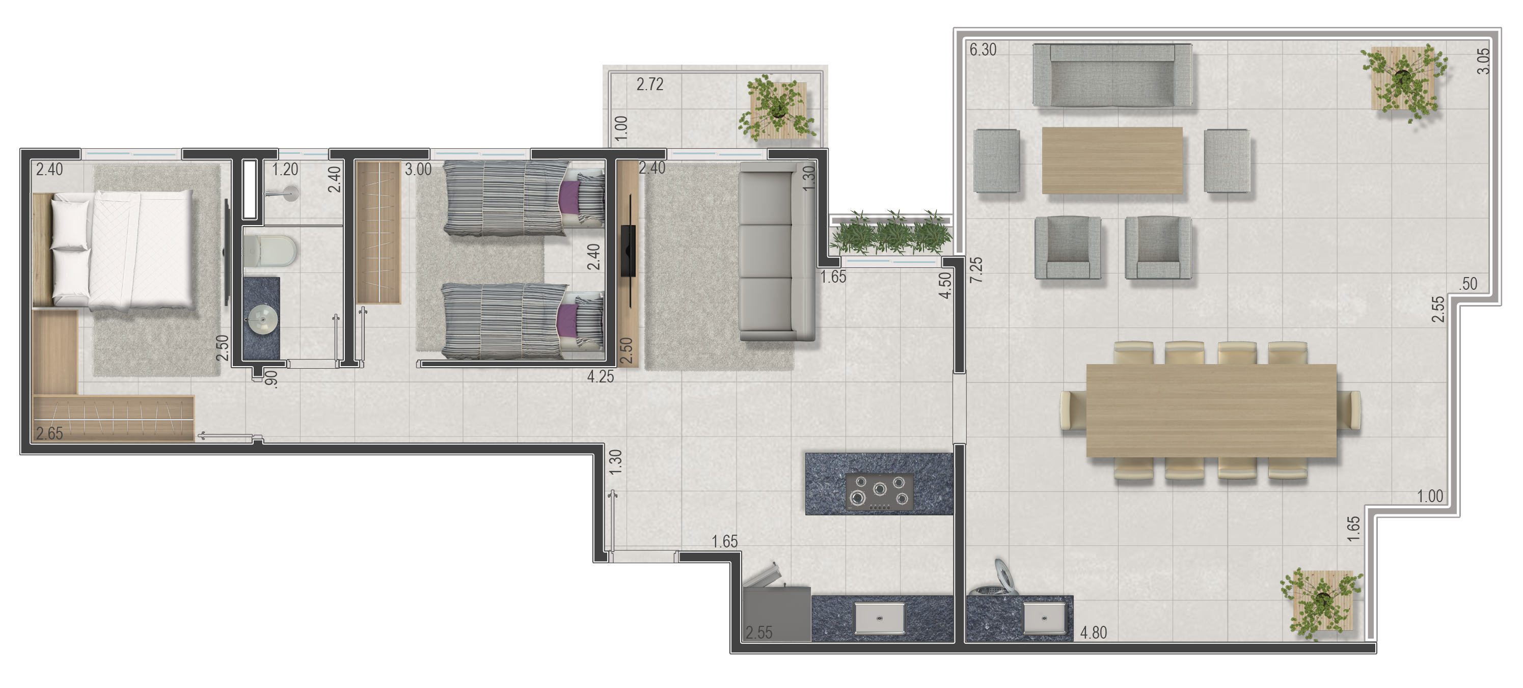 Planta 45m² - 2 Dormitórios